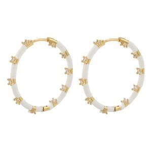 Goldtone and White Hoop Earrings with Crown Accents - Women Jewelry